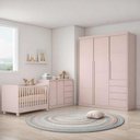 Ver imagem 1 de Quarto Infantil Completo Pérola com Guarda Roupa 3 Portas, Cômoda 2 Portas e Berço Mini Cama Ros
