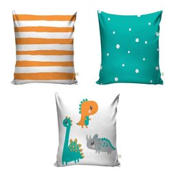 Cortina Infantil Dinossauro Cute + 3 Capas Almofadas Mod 04 - 3