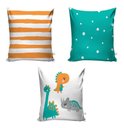 Ver imagem 3 de Cortina Infantil Dinossauro Cute + 3 Capas Almofadas Mod 04