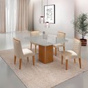 Ver imagem 1 de Mesa de Jantar Eloise 90cm Tampo Mdf Vidro Canto Copo com 4 Cadeiras Eloise Moderna Mobília