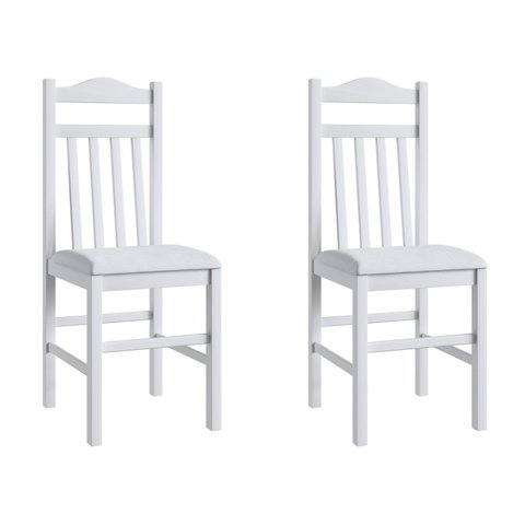 Conjunto 2 Cadeiras Sala de Jantar Madeira Maciça Estofadas Branco Modelo 300