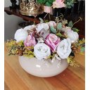 Ver imagem 2 de Arranjo Centro de Mesa Flores Rosas Lindas Artificial e Vaso