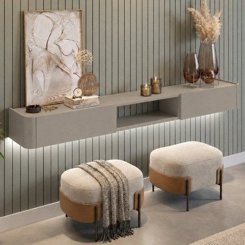 Aparador Suspenso Apolo 100% MDF 2 Gavetas 180cm com LED Branco/Off White