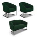 Ver imagem 1 de Sofá Namoradeira e 2 Poltronas Industrial Pto Stella Bouclê Verde D03 - D'Rossi