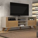 Ver imagem 1 de Rack Bancada 2 Portas Pés Madeira Maciça Mariana - Off White/Cinamomo