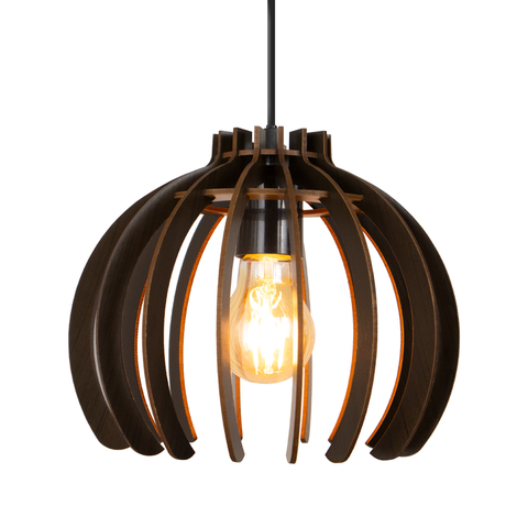 Luminária Lustre Pendente Vazado Aletado Mdf Madeira Rustico Cor:café