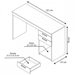 Mesa para Escritório Office 2 Gavetas Preto Tx - Notavel - 3