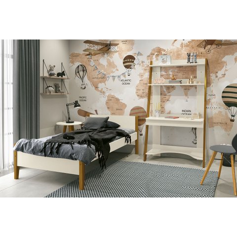 Cama Solteiro Simba com Pés em Madeira - Reller - Areia Fosco