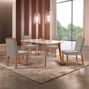 Ver imagem 1 de Conjunto Sala de Jantar Mesa Paris Madeira Maciça 140x80cm Tampo Retângular Vidro Off White com 4 Ca