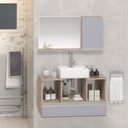 Ver imagem 1 de Conjunto Gabinete Banheiro VENUS 80cm Madeirado/Cinza - Gabinete + Cuba + Espelheira + Tampo Vidro