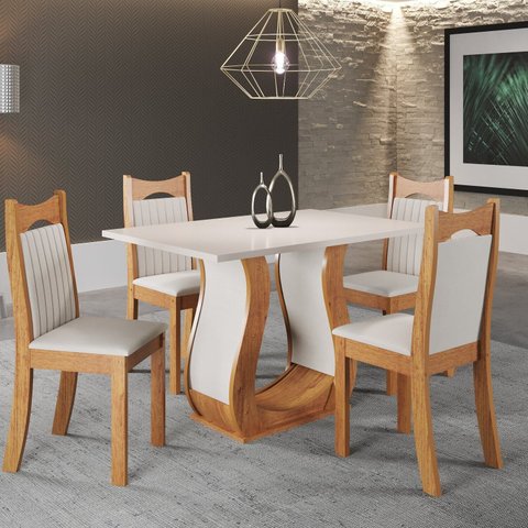 Mesa de Jantar Retangular Meiry 1,20x80 com 4 Cadeiras Dalas Yescasa Bege/Mel/Blonde/Marfim