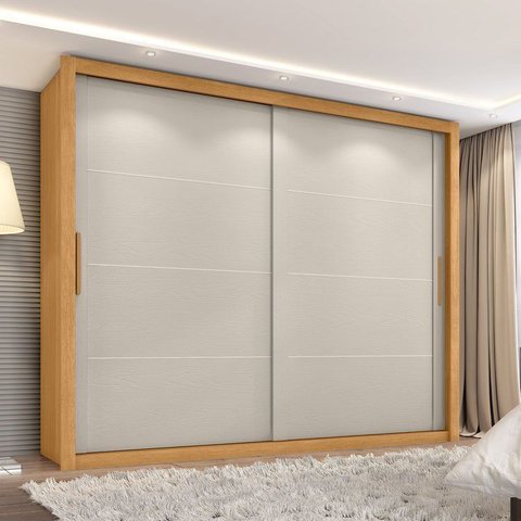 Guarda Roupa Casal Essencial 2 Portas de Correr 6 Gavetas Bege/Cinamomo/Areia