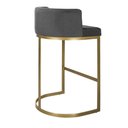 Ver imagem 1 de Banqueta Alta Estofada Estrutura Aço Carbono Belly Ii Base Dourada 65cm Suede Cinza