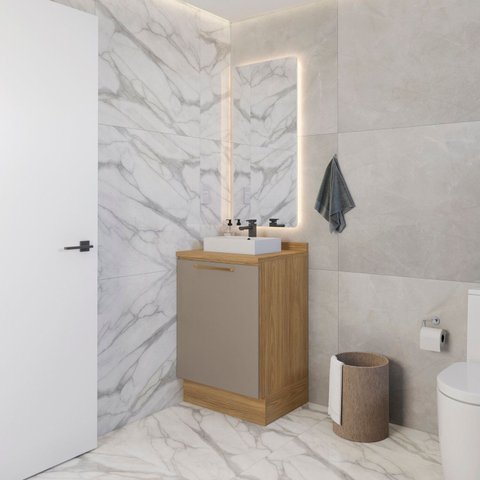 Gabinete para Banheiro 1 Porta com Tampo Botanic Marrom/Nogueira/Fendi