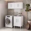 Ver imagem 4 de Kit 2 Armários Lavanderia Aéreos com Balcão e Tanque 6 Portas Multimóveis CR30056 Branco