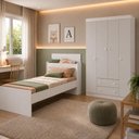Ver imagem 3 de Jogo de Quarto com Cama Solteiro e Guarda-Roupa 4 Portas 2 Gavetas Lira Multimóveis MP4838 Branco/