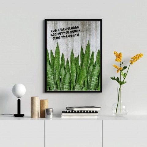 Quadro que o Mau Olhado Dos Outros Não Olhe pra Gente 33x24cm - com Vidro:madeira Preta
