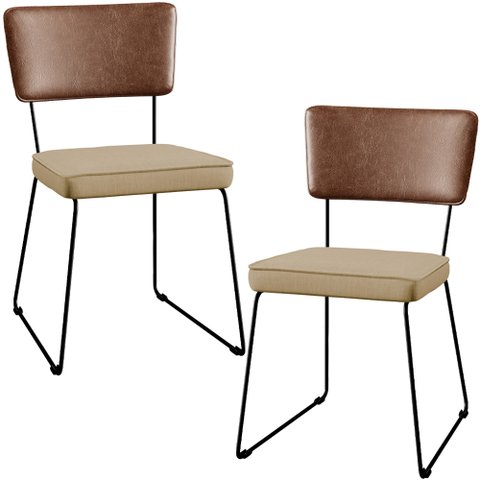 Kit 02 Cadeiras Decorativas Sala Jantar Allana L02 Couríssimo Marrom Linho Bege Escuro - Lyam