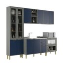 Ver imagem 2 de Cozinha Compacta Modulada com Vidro 10 Portas 5 Gavetas Domus Espresso Móveis Azul/Silver/Royal
