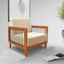 Ver imagem 3 de Kit Poltrona e Sofá Living 2 Lugares Marilia 1,60m Linho Dourado Base em Madeira Castanho - Pallazio