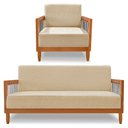 Ver imagem 1 de Kit Poltrona e Sofá Living 2 Lugares Marilia 1,60m Linho Dourado Base em Madeira Castanho - Pallazio