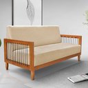 Ver imagem 2 de Kit Poltrona e Sofá Living 2 Lugares Marilia 1,60m Linho Dourado Base em Madeira Castanho - Pallazio