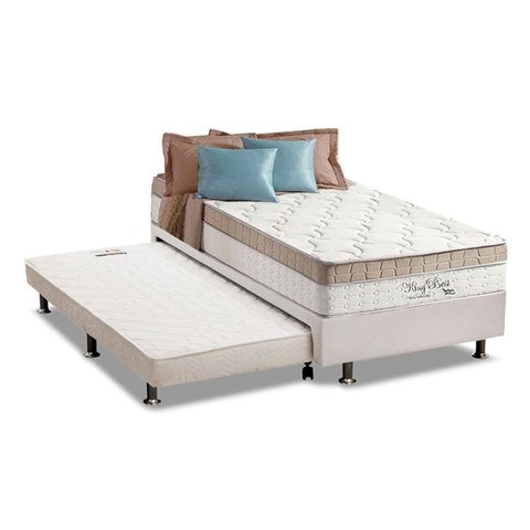Cama Box c/Auxiliar Solteiro: Colchão Anjos Superlastic King Best Clean 28 + Base CRC Courano Branco