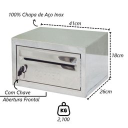 Caixa Correio Cartas Master Frontal Inox e Chave 26x41x18cm - 2