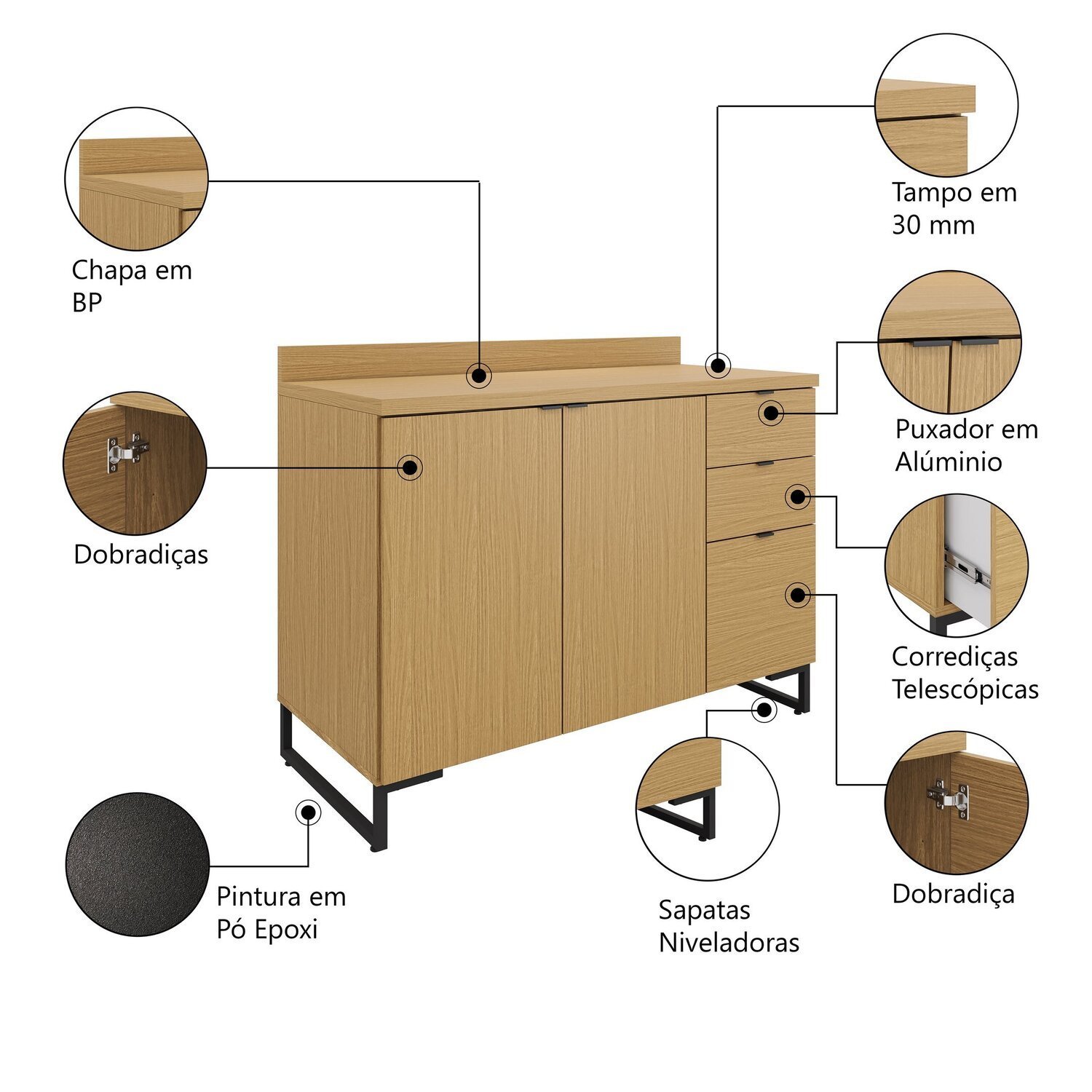 Cozinha Modulada 5 Peças Balcão 120cm, Balcão 80cm, 3 Nichos Aéreo Iron Espresso Móveis - 5