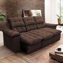 Ver imagem 1 de Sofá Retrátil Reclinável Atenas 2,30m Suede Velut Marrom c/ Molas no Assento - King House