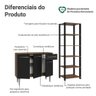 Kit Cozinha Balcão Gabinete 3 Portas 1 gaveta e Armário Cozinha Despensa 5 Prateleiras Preto - 5