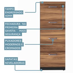 Gaveteiro Arquivo para Pasta 4 Gavetas com Chave - 5