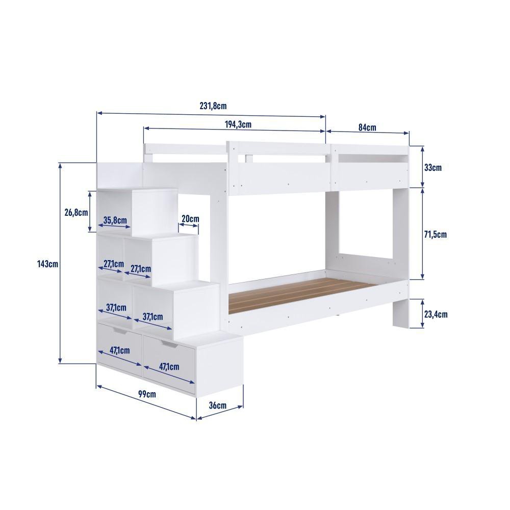 Beliche Infantil com Escada Nichos e Gavetas 231,8cm Linha Infanto Branco Bi001 Completa Móveis - 3