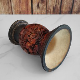 Cuia De Chimarrão Tererê Artesanal Cuia De Porongo Natural Com Pé Desenho De Flores - 2