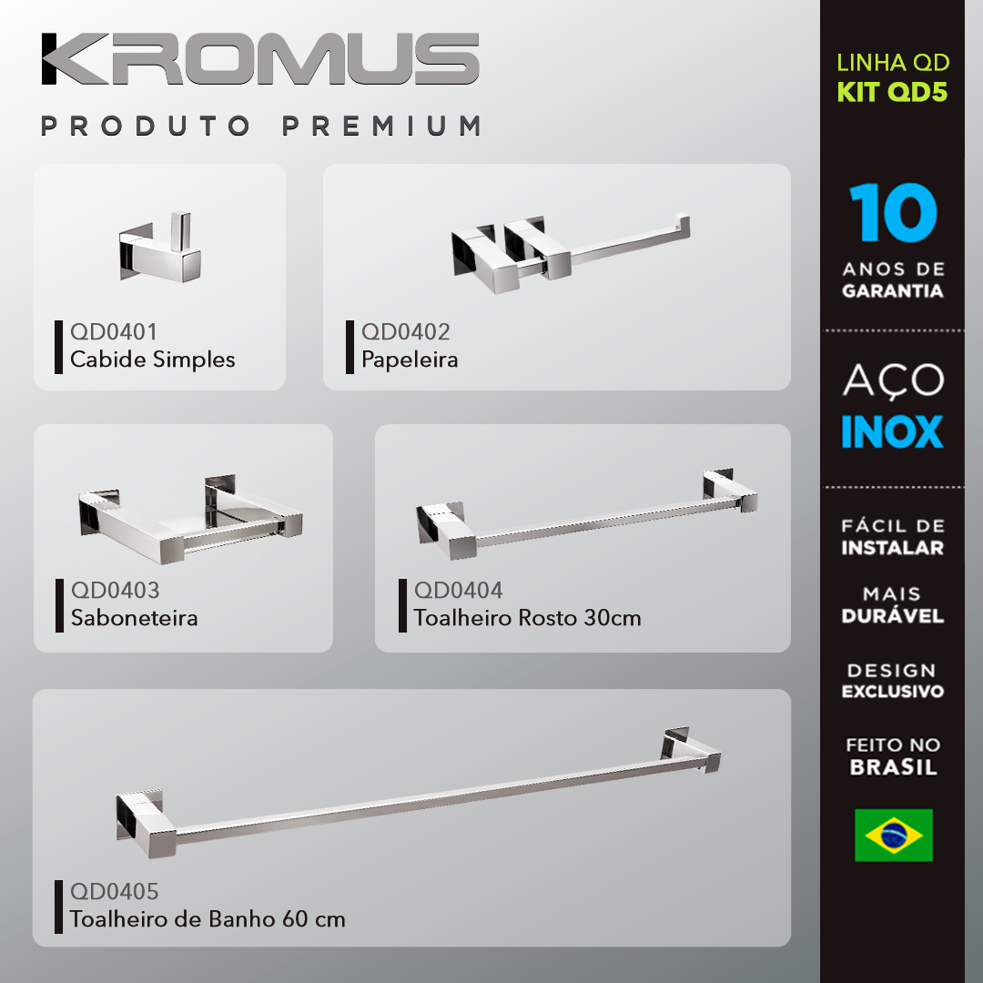 Kit Acessórios Para Banheiros 5 Peças Inox - Kromus Kitqd5 - 2