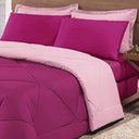Ver imagem 3 de Kit Edredom + Jogo de Lençol Aconchego Look House Dupla Face Casal Queen 06 Peças - Pink e Rosa