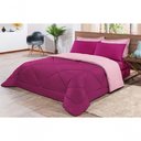 Ver imagem 1 de Kit Edredom + Jogo de Lençol Aconchego Look House Dupla Face Casal Queen 06 Peças - Pink e Rosa