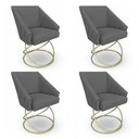 Ver imagem 1 de Kit 4 Poltronas Luxo Alana Linho Grafite Base Luxo Dourado - Pallazio
