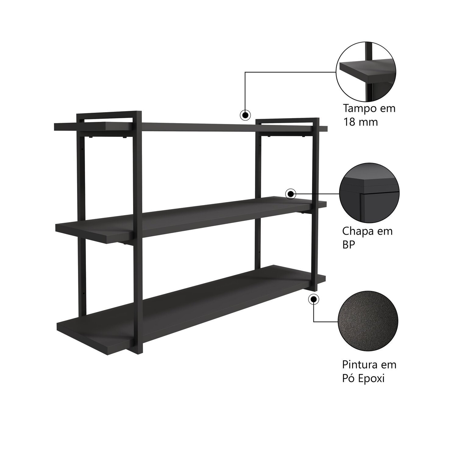 Cozinha Modulada 5 Peças Balcão 120cm, Balcão 80cm, 3 Nichos Aéreo Iron Espresso Móveis - 14