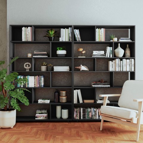 Estante de Livros 240CMX187,5cm Conjunto 2 Estantes Euforia Yescasa Preto