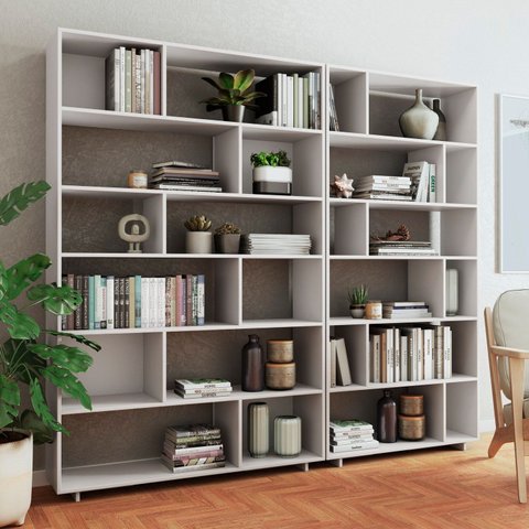 Estante de Livros 210CMX187,5cm Conjunto 2 Estantes Euforia Yescasa Branco