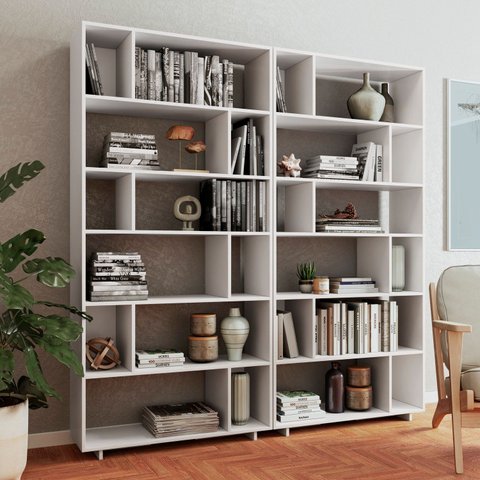 Estante de Livros 180CMX187,5cm Conjunto 2 Estantes 10 Prateleiras Euforia Branco Yescasa