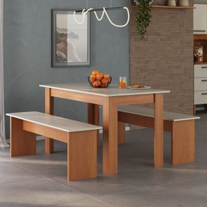 Conjunto Sala de Jantar 1 Mesa 135cm 2 Bancos Primor