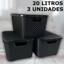 Ver imagem 1 de Kit 3 Caixas Organizadoras Rattan 20 Litros Empilhável Preta - Cesto Organizador 20l