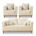 Ver imagem 1 de Kit Sofá 3 Lugares e 2 Poltronas Beny Viena Para Recepção Suede Bege - Madeira Prima Deccor