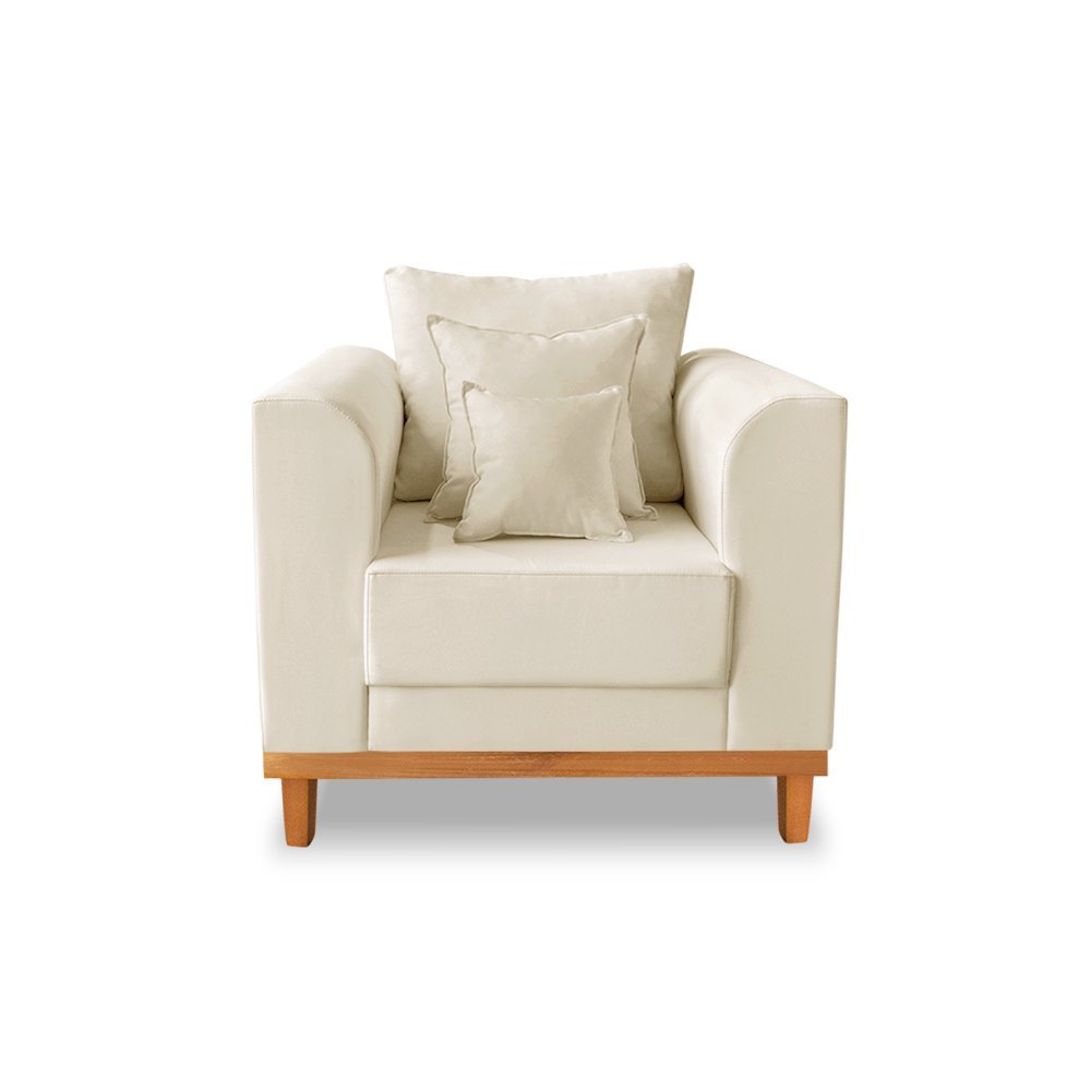Kit Sofá 3 Lugares e 2 Poltronas Beny Viena Para Recepção Suede Bege - Madeira Prima Deccor - 6