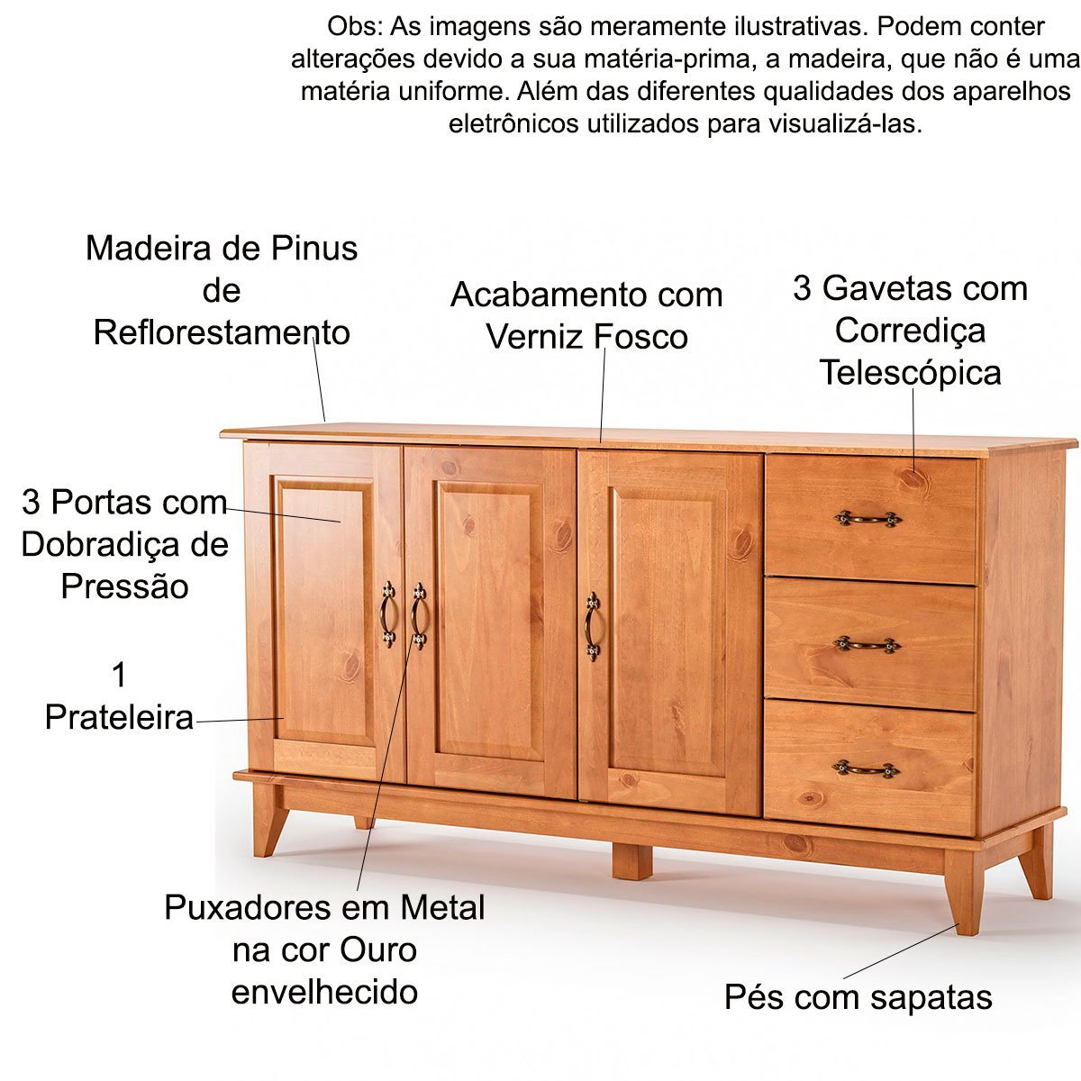 Cristaleira 2 Portas de Vidro e Buffet Aparador 156 Cm 100% Madeira Bella Castanho Fosco - 9