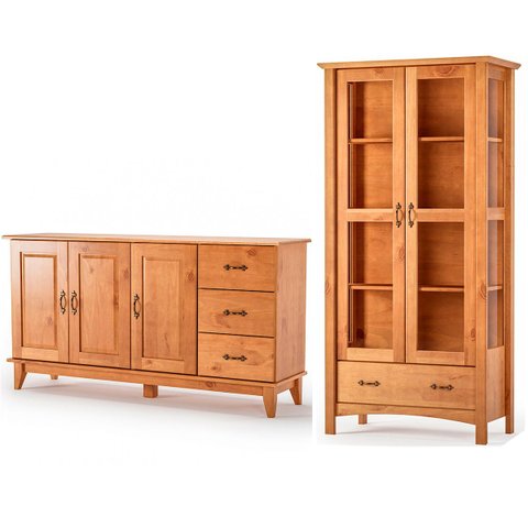 Cristaleira 2 Portas de Vidro e Buffet Aparador 156 Cm 100% Madeira Bella Castanho Fosco