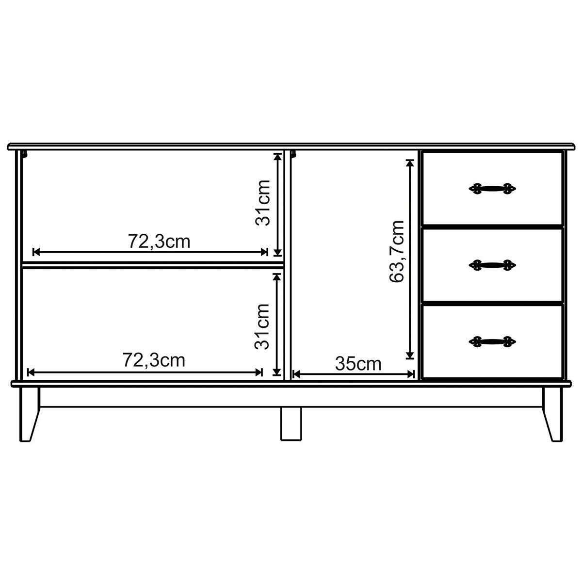 Cristaleira 2 Portas de Vidro e Buffet Aparador 156 Cm 100% Madeira Bella Castanho Fosco - 10