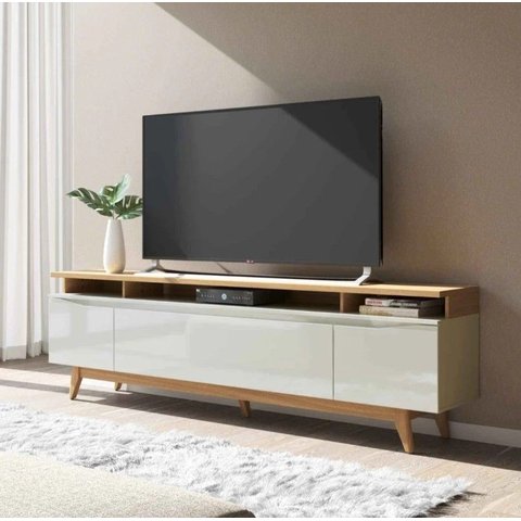 Rack Flynt Sala de Estar St 219cm Canella com Off White Fosco